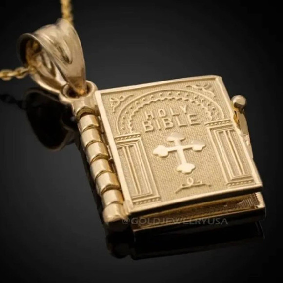 Gold Holy Bible Necklace Serenity Prayer Book Christian Catholic Birthday Gift - Picture 1 of 5
